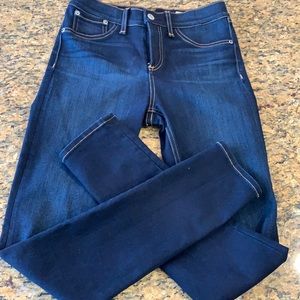 Designer denim, rag and bone, dark denim, high waisted, skinny jeans.